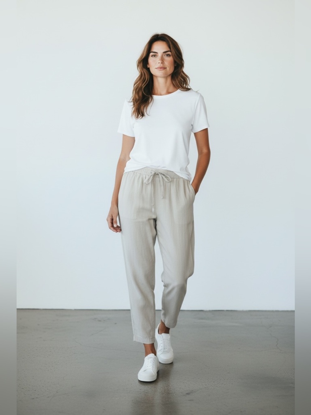 Cozy Earth Ivory Linen Tensil Cuffed Straight Leg Pants Sz L Coastal minimalist